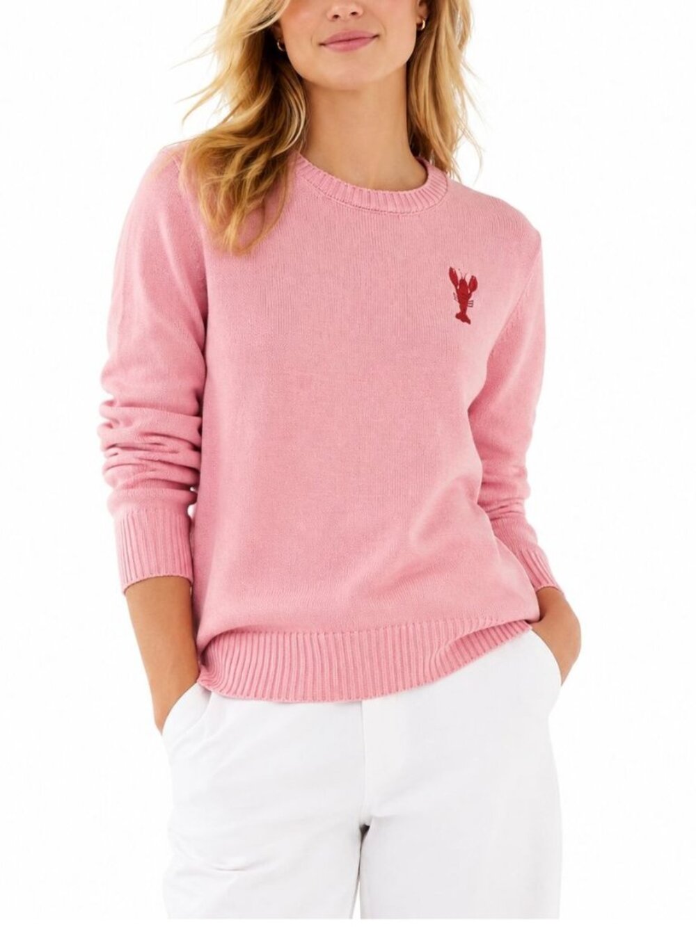 Kiel James Patrick Fresh Catch Lobster Sweater Pink Linen Cotton Blend Crewneck